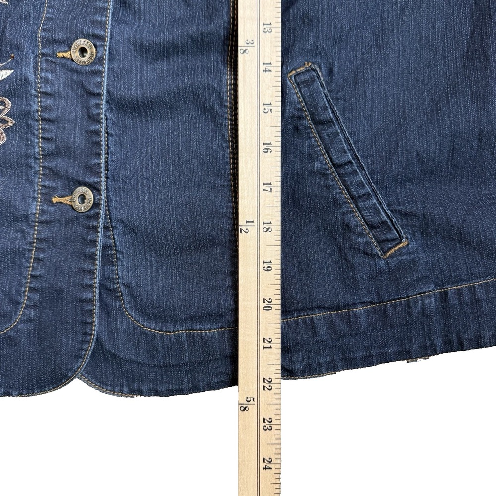 AVENUE JEANS Beaded Embroidered Denim Jacket 1X 18/20 Blue Button Front 4 Pocket - Picture 5 of 11